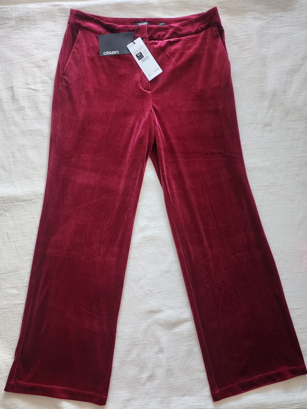 NWT Olsen Anna Velvet Pants - Burgundy Red - Size 42 / US 12